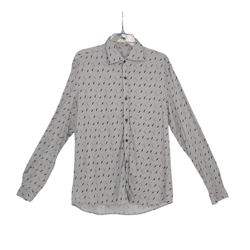 Johnnie-O Featherweight Feather AOP Button Down Shirt M Gray Golf Stretch Preppy